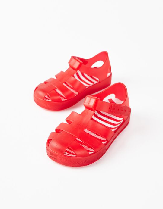 Sandales en Caoutchouc Bébé 'Jelly Stripes', Rouge