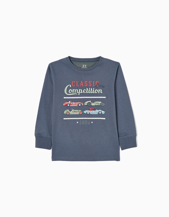 Long-Sleeve Cotton T-shirt for Boys 'Racing Car', Blue