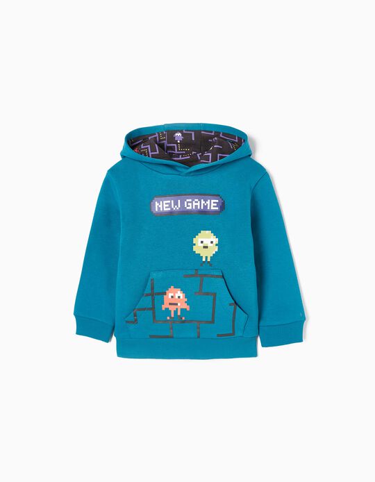 Hooded Sweatshirt in Cotton for Baby Boys 'New Game', Blue