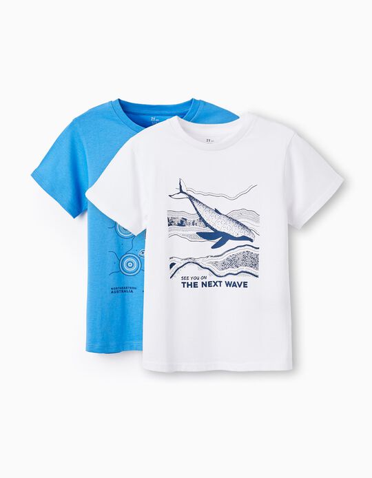 2 Camisetas de Algodón para Niño 'Australia', Blanco/Azul