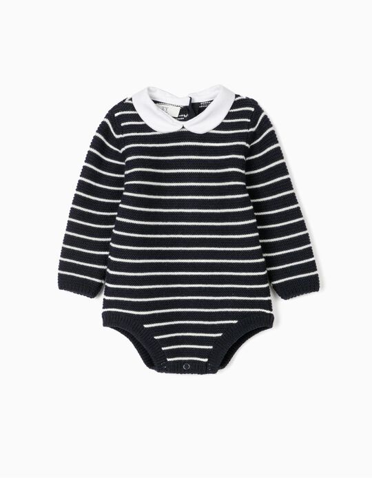 Striped Knitted Jumpsuit for Newborn Baby Boys, Dark Blue/White