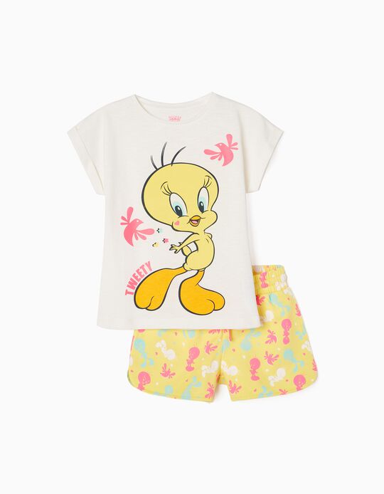 T-shirt + Shorts Set for Girls 'Tweety', White/Yellow