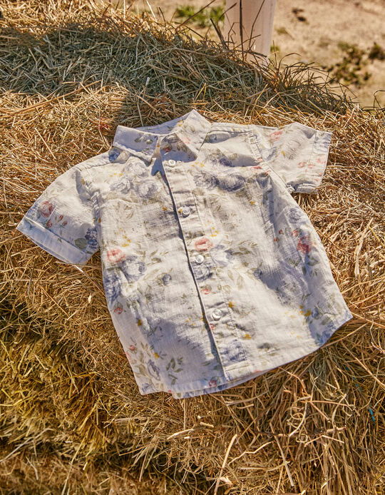 Camisa Floral de Algodón para Bebé Niño 'B&S', Blanco
