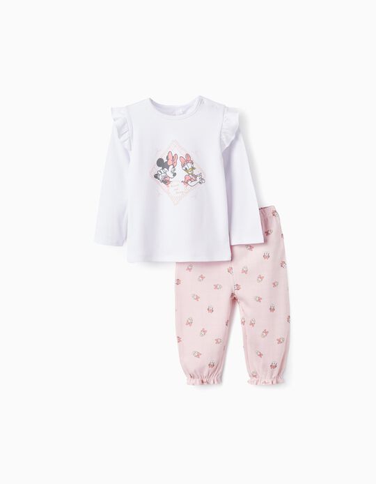 Cotton Pyjama for Baby Girls 'Minnie & Daisy', White/Pink