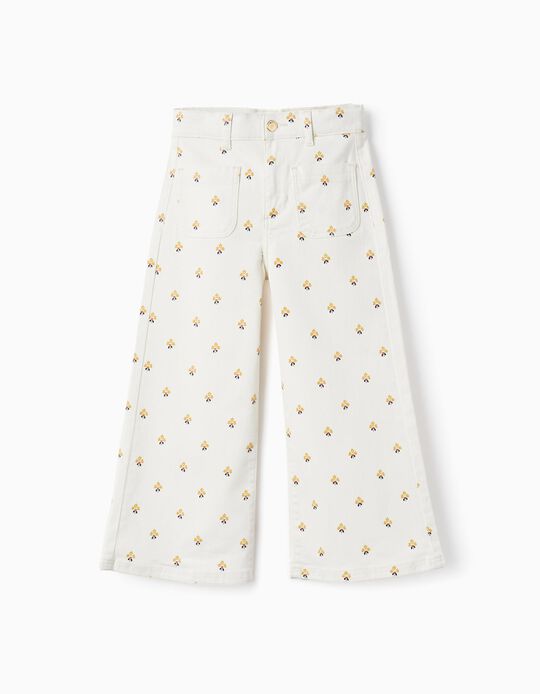 Twill Trousers with Pattern for Girls 'Wide Leg', White