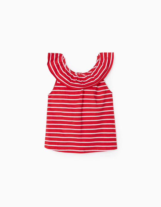 Striped Top for Girls, Red/White