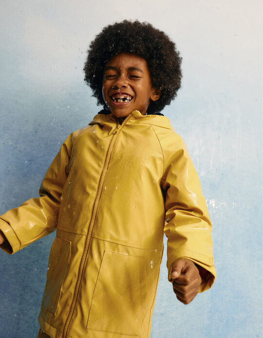 Rubber Parka with Fur for Boys, Yellow