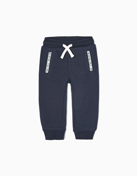 Cotton Joggers for Baby Boys 'Small but Loud', Dark Blue
