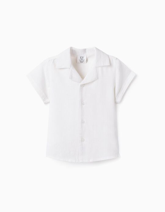 Camisa de Manga Curta com Linho para Bebé Menino, Branco