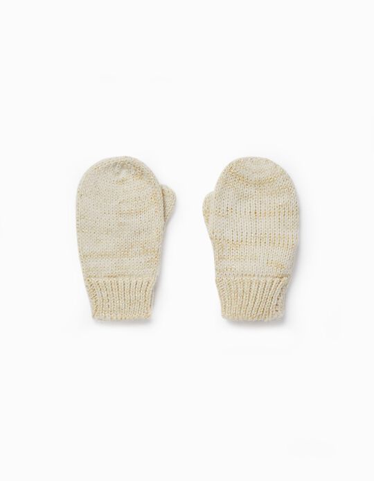 Knitted Gloves with Lurex Threads for Baby Girls, Beige/Gold