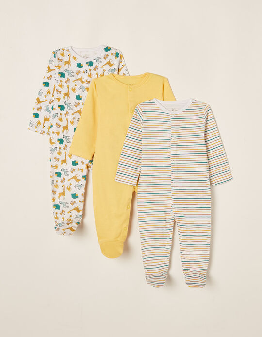 3 Sleepsuits for Babies 'Zoo', Multicoloured