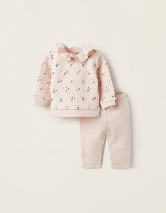 Padded Set Sweater + Trousers for Newborn Girls, Pink