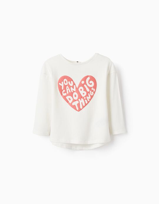 Camiseta de Manga Larga para Bebé Niña 'Flower Power', Blanco