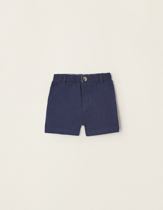 Piquet Cotton Shorts for Newborn Baby Boys, Dark Blue