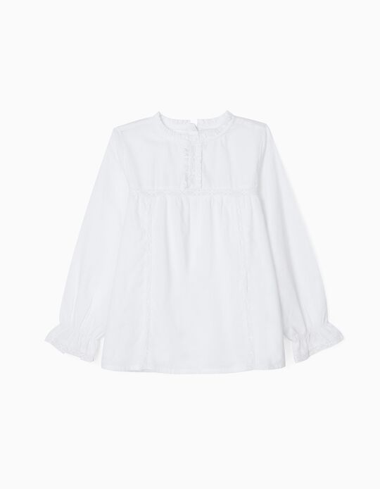 Blouse with Frills and Lace for Girls, White