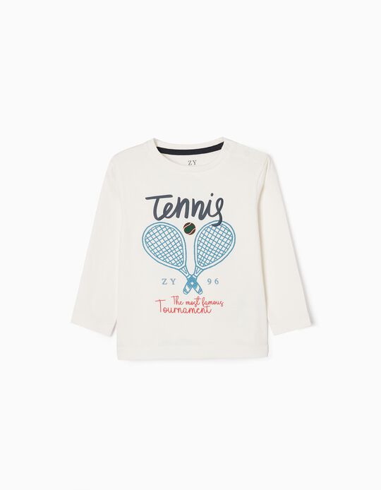 Long Sleeve Cotton T-shirt for Baby Boys 'Tennis', White