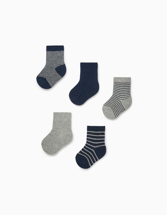 5 Pairs of Socks for Baby Boys, Dark Blue/Grey