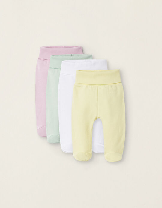 Pack 4 Pantalones con Cintura Alta para Recién Nacido y Bebé, Multicolor