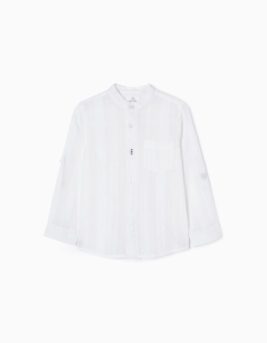 Camisa de Algodón con Cuello Mao para Niño, Blanco