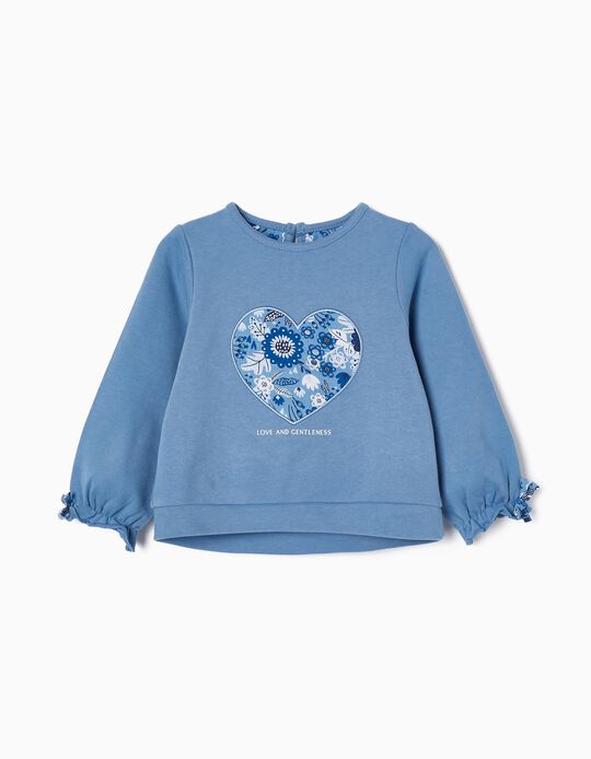 Cotton Sweatshirt for Baby Girls 'Hearts&Flowers', Blue