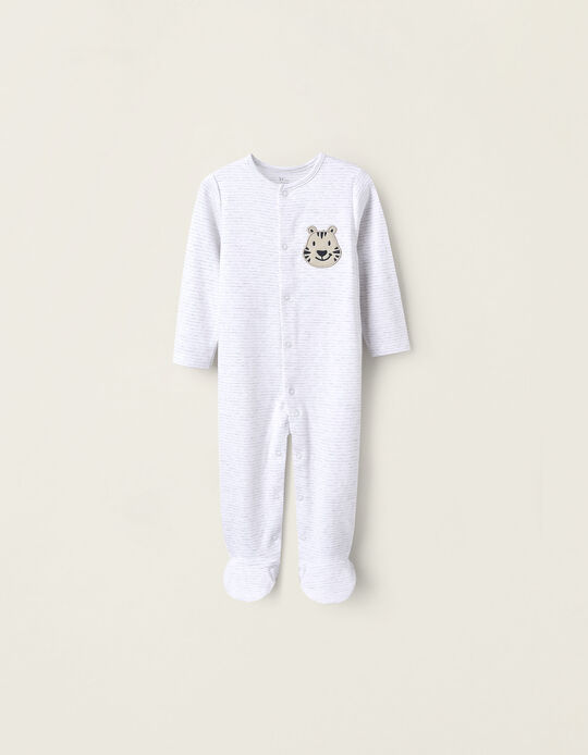 Buy Online Striped Cotton Sleepsuit for Baby Boys, White/Grey