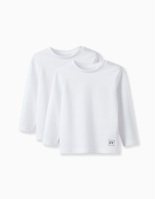 Pack of 2 Long Sleeve T-Shirts for Baby Boys, White