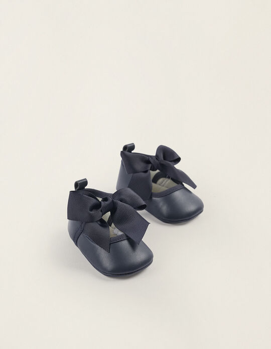 Ballerina Shoes with Bows for Newborn Girls, Dark Blue
