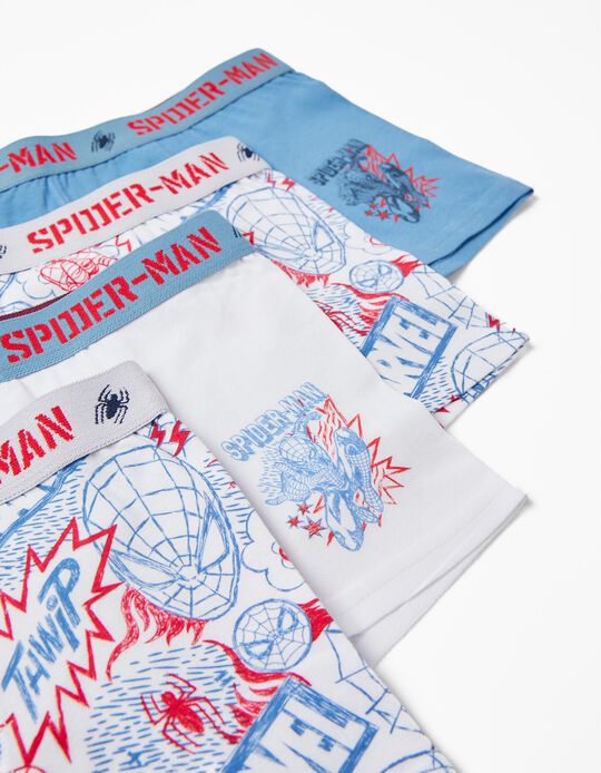 Pack 4 Boxers de Algodão para Menino 'Spider-Man', Branco/Azul