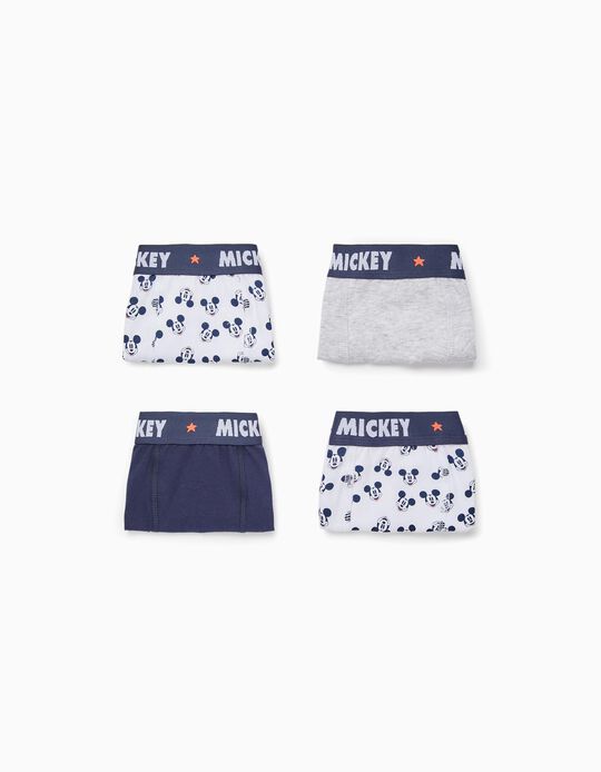 4-Pack Cotton Boxer Shorts for Boys 'Mickey', White/Blue/Grey