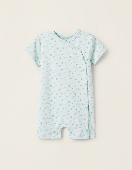 Printed Cotton Romper Pyjamas for Baby Boys, Aqua Green
