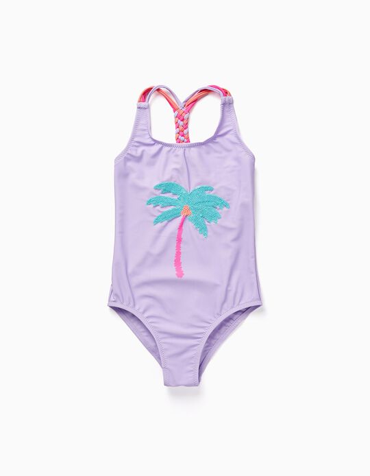 UPF80 Swimsuit for Baby Girls 'Palm Tree', Lilac