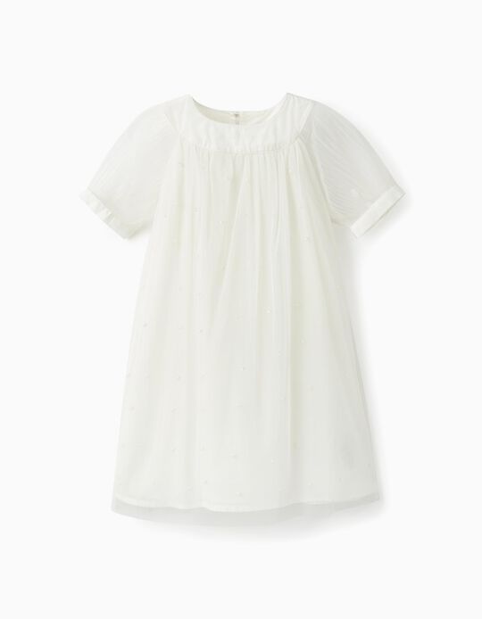 Dress in Tulle and Cotton for Girls 'Special Days - Pearls', White