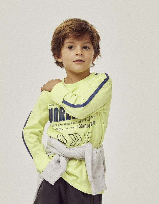 Long Sleeve Cotton T-shirt for Boys 'Technology', Lime Green