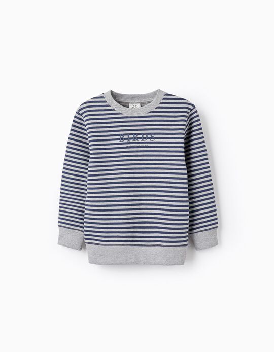 Striped Sweatshirt for Boys 'Birds', Dark Blue/Grey