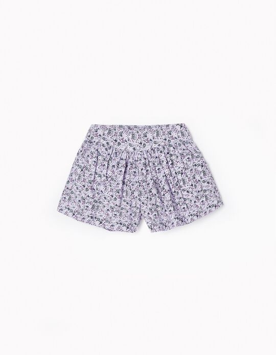 Floral Cotton Shorts for Baby Girls, Lilac