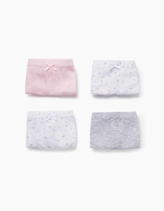 Pack of 4 Cotton Boxer Shorts for Girls 'Flowers', Multicolour