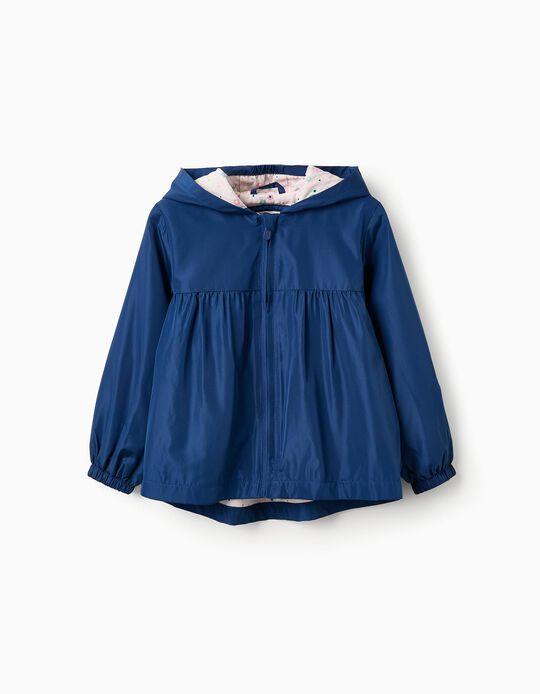 Comprar Online Casaco Corta-Vento com Forro Floral para Menina. Azul Escuro/Rosa