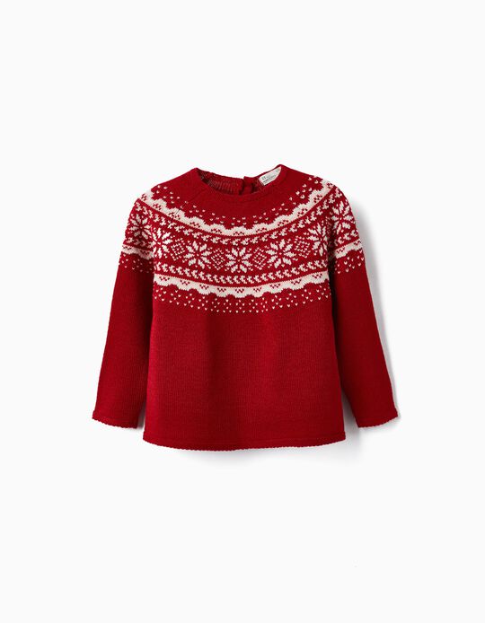 Knitted Jacquard Jumper for Girls, Red