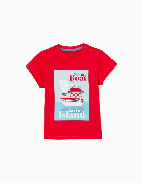 Camiseta de Algodón para Bebé Niño 'Funny Boat', Rojo
