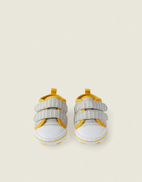 Zapatillas a Rayas para Recién Nacido, Gris/Amarillo