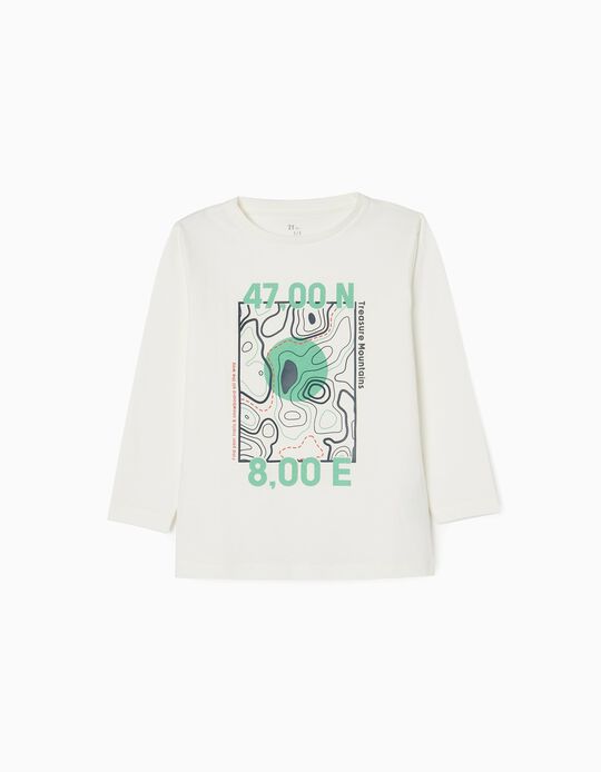 Camiseta de Manga Larga de Algodón para Niño 'Trails', Blanca
