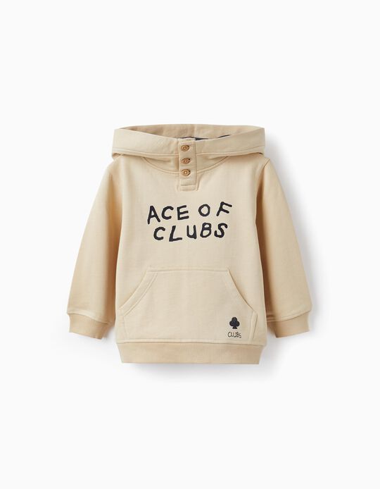 Hooded Sweatshirt for Baby Boy 'Ace of Clubs', Beige