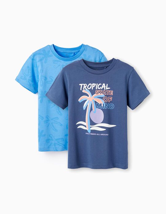 2 T-shirts de Algodão para Menino 'Tropical', Azul