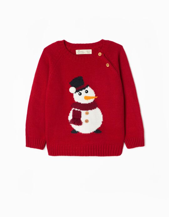 Christmas Jumper for Baby Boys 'Snowman', Red