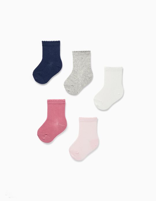 Pack of 5 Short Socks with Decorative Edges for Baby Girl, Multicolor
