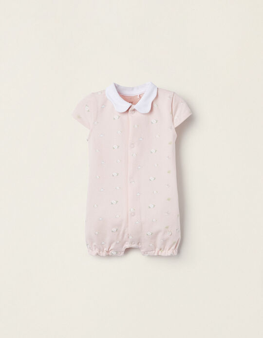 Patterned Bodysuit for Newborn Girls 'Birds & Roses', Light Pink