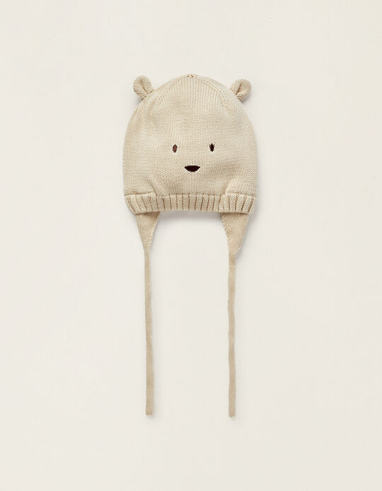 Cotton Hat with Ears for Newborn, Beige
