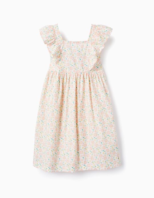 Floral Cotton Dress for Girls, White