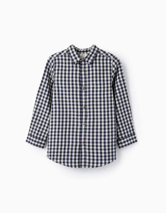 Checkered Cotton Shirt for Boys, Dark Blue