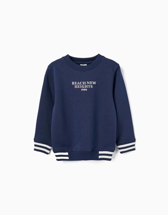 Buy Online Cotton Sweatshirt with Embossed Print for Boys, Dark Blue